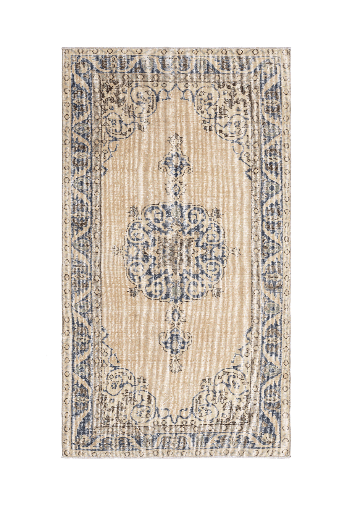 Vintage Isparta Turkish Area Rug 3x6 ft — Beige & Blue Floral