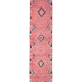 Handmade pink wool and cotton runner rug with bohemian geometric patterns, 2.4 x 10.5 ft.