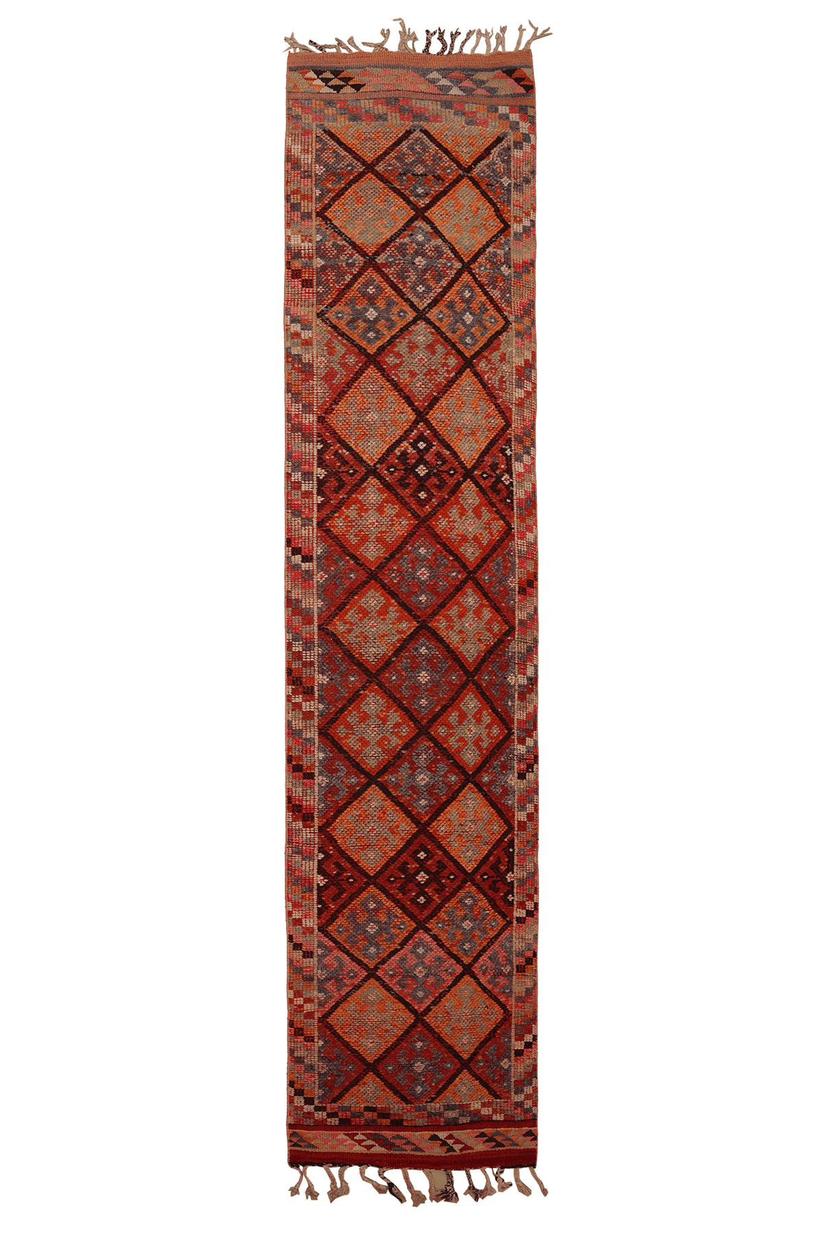 Vintage Southeastern Persian Style Runner Rug 3x13 ft — Red & Orange Geometric