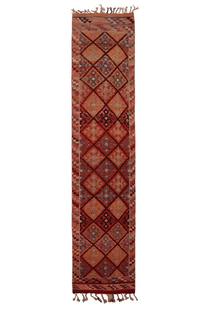 Vintage Southeastern Persian Style Runner Rug 3x13 ft — Red & Orange Geometric