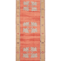 Hand-woven vintage Sivas wool runner rug in burnt orange with floral motifs and a brown border, 3.7 x 10.9 ft.
