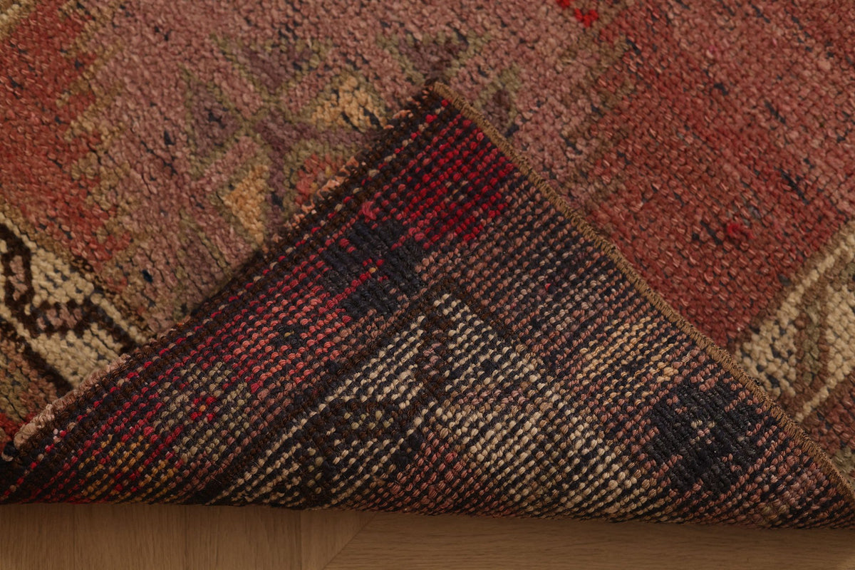 Vintage Southeastern Persian Style Runner Rug 3x12 ft — Pink & Brown Geometric