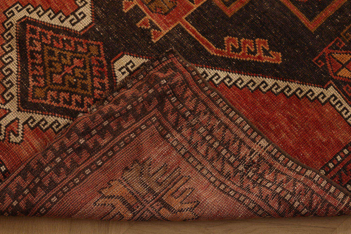 Vintage Malatya Turkish Runner Rug 4x12 ft — Red & Brown Geometric