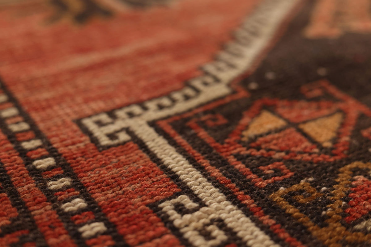 Vintage Malatya Turkish Runner Rug 4x12 ft — Red & Brown Geometric