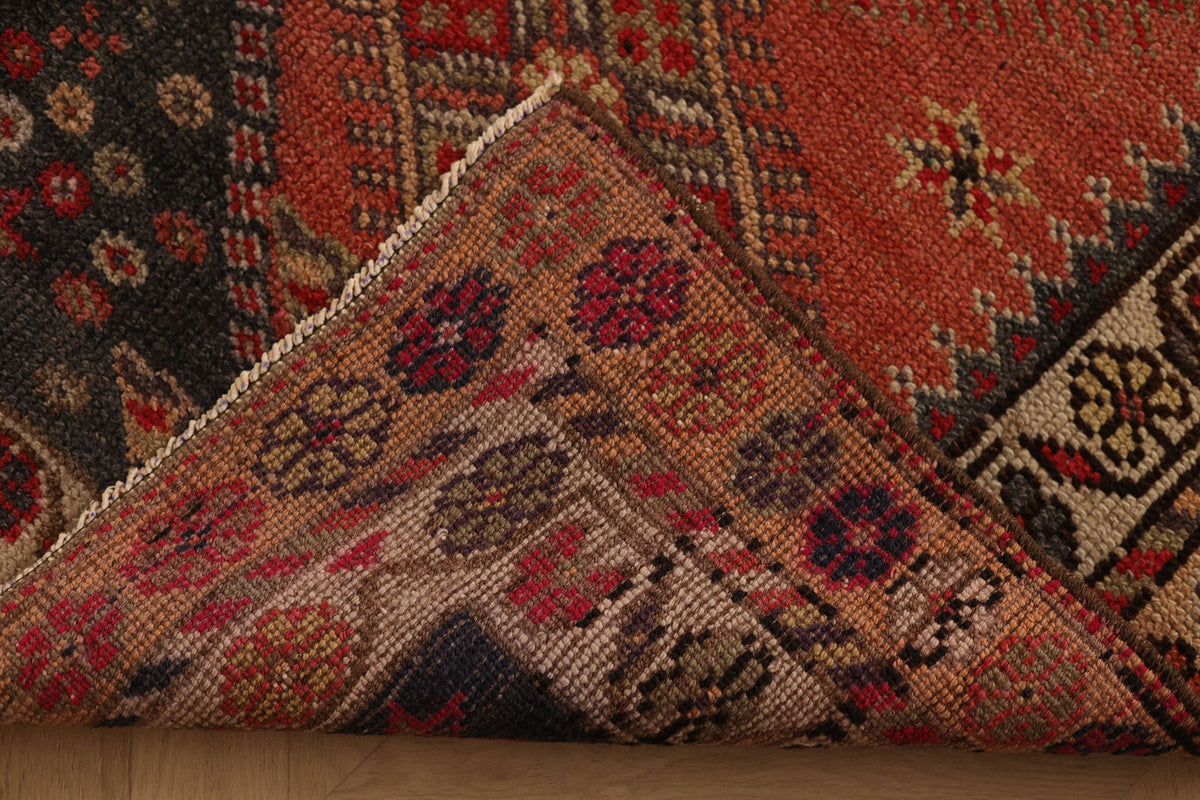 Vintage Southeastern Persian Style Runner Rug 3x10 ft — Red & Brown Geometric