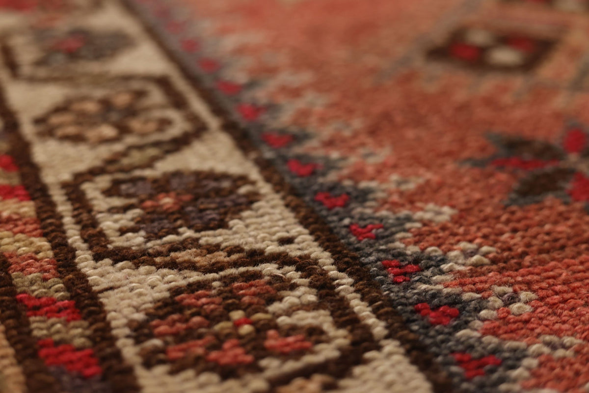 Vintage Southeastern Persian Style Runner Rug 3x10 ft — Red & Brown Geometric