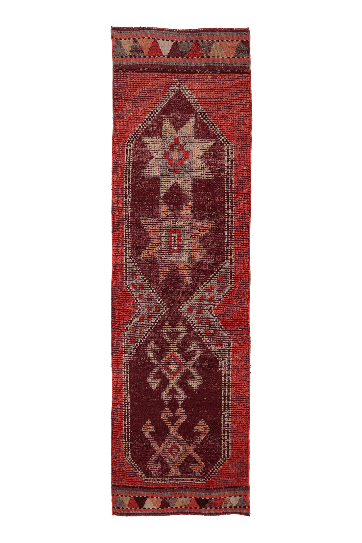 Vintage Southeastern Persian Style Runner Rug 3x10 ft — Red & Brown Geometric