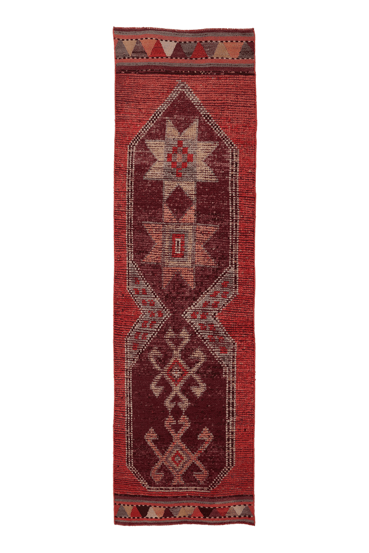 Vintage Southeastern Persian Style Runner Rug 3x10 ft — Red & Brown Geometric