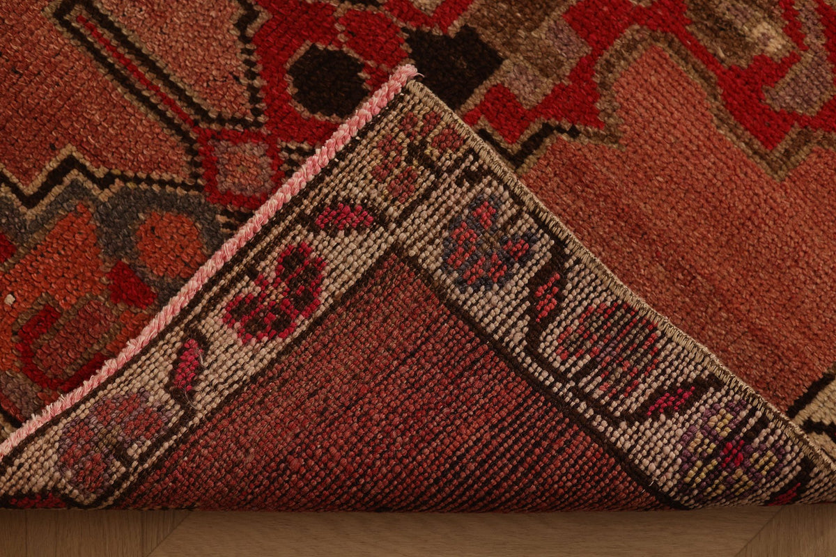 Vintage Southeastern Persian Style Runner Rug 3x13 ft — Red & Brown Geometric