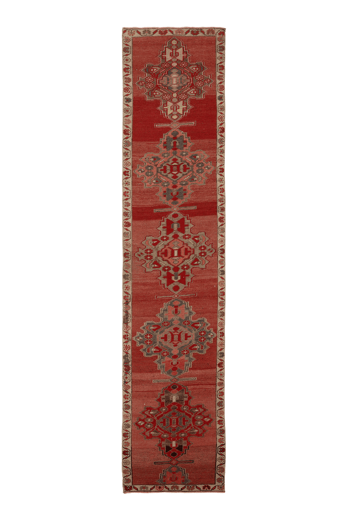 Vintage Southeastern Persian Style Runner Rug 3x13 ft — Red & Brown Geometric