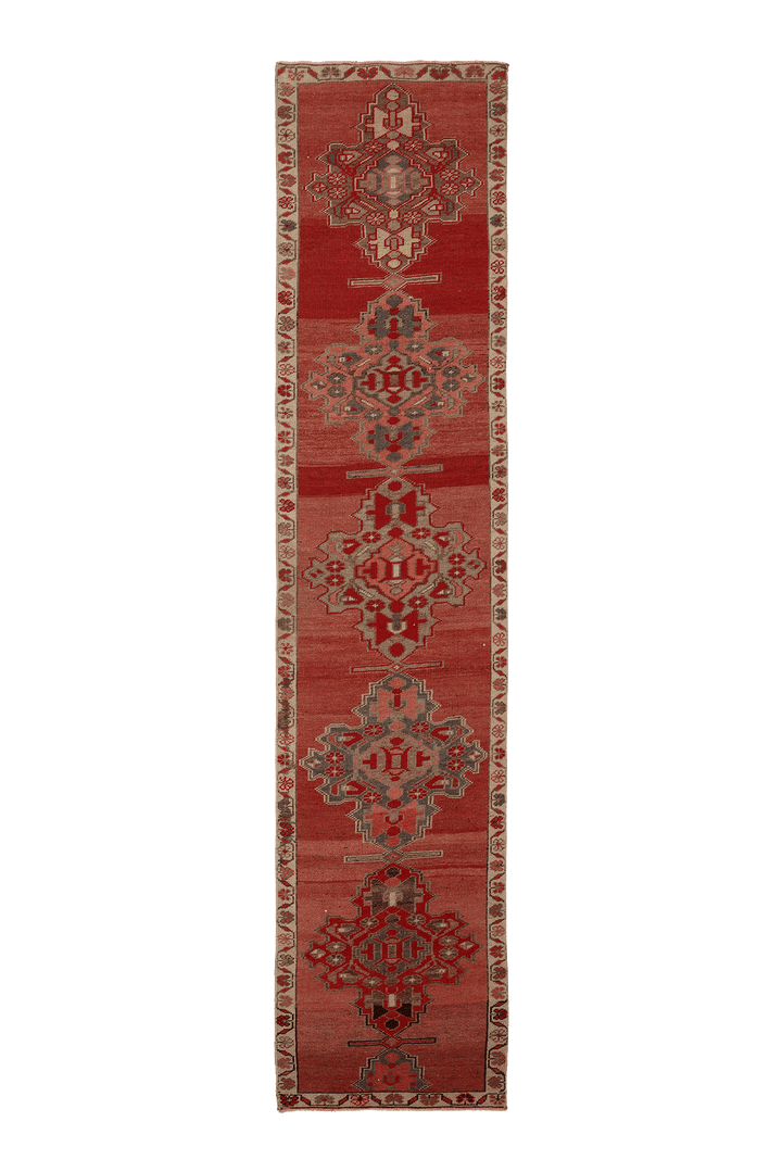 Vintage Southeastern Persian Style Runner Rug 3x13 ft — Red & Brown Geometric