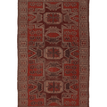 Vintage Denizli Turkish Runner Rug 3x6 ft — Red & Brown Geometric