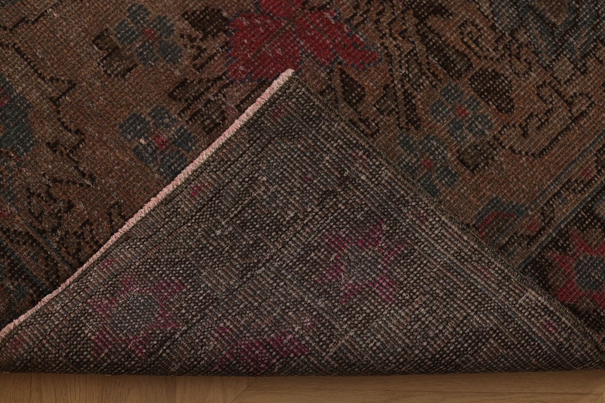 Vintage Southeastern Persian Style Runner Rug 3x11 ft — Brown & Red Floral