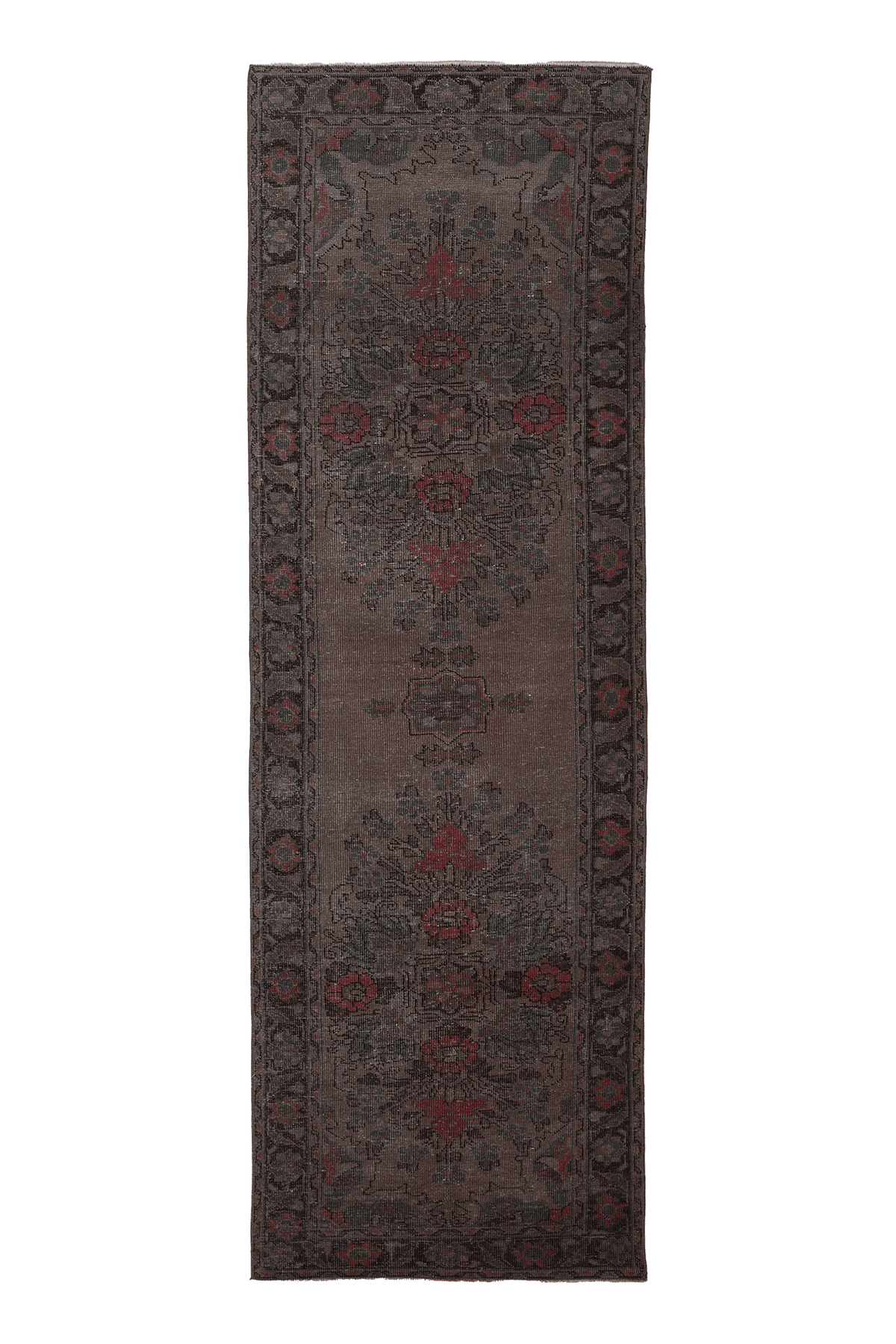 Vintage Southeastern Persian Style Runner Rug 3x11 ft — Brown & Red Floral