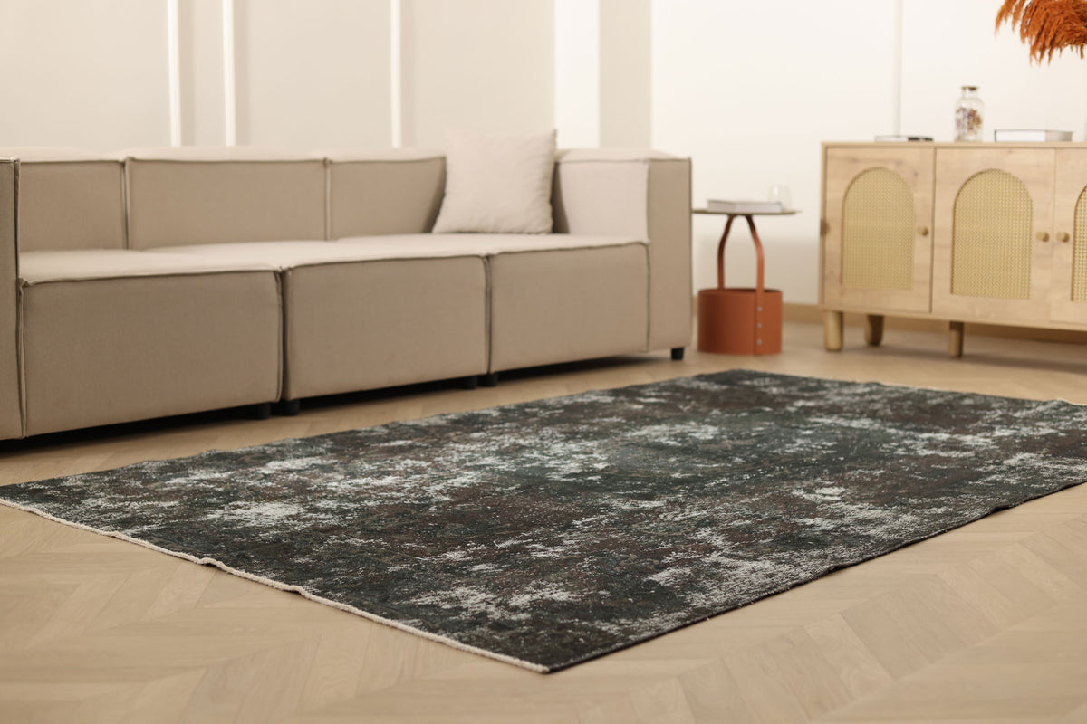 Vintage Isparta Turkish Area Rug 5x8 ft — Black Overdyed