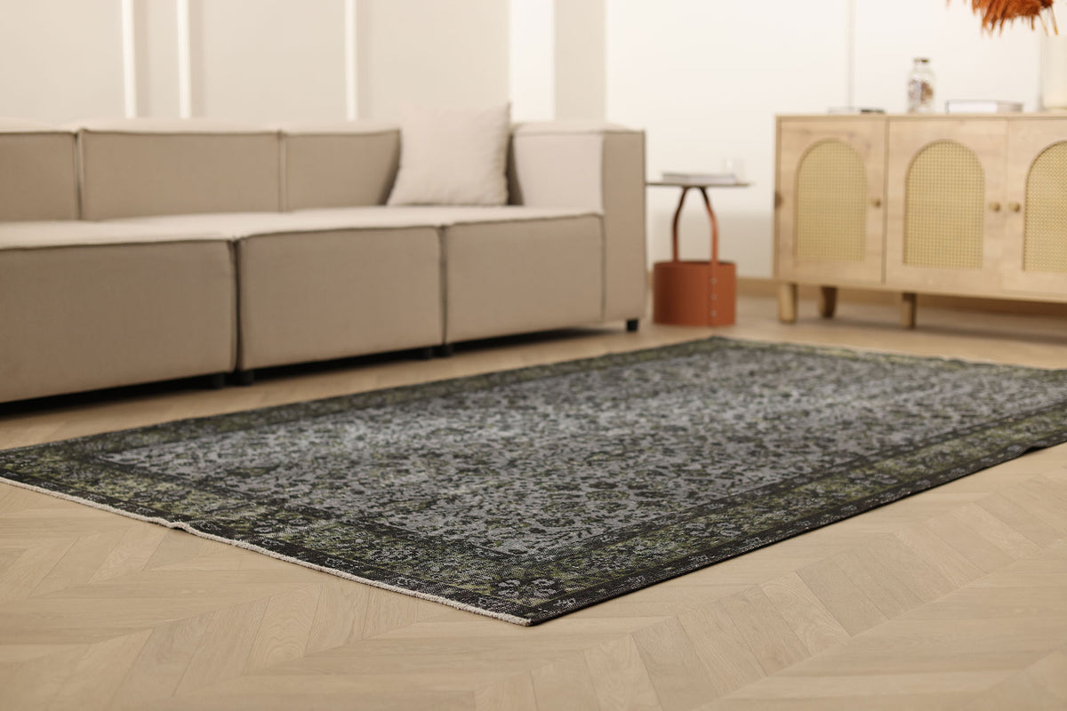 Vintage Isparta Turkish Area Rug 5x9 ft — Black & Gray Overdyed
