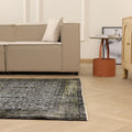 Vintage Isparta Turkish Area Rug 5x9 ft — Black & Gray Overdyed