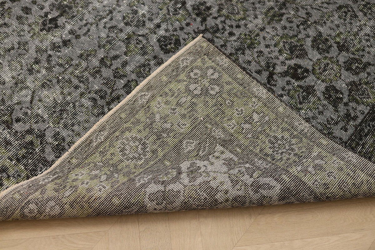 Vintage Isparta Turkish Area Rug 5x9 ft — Black & Gray Overdyed