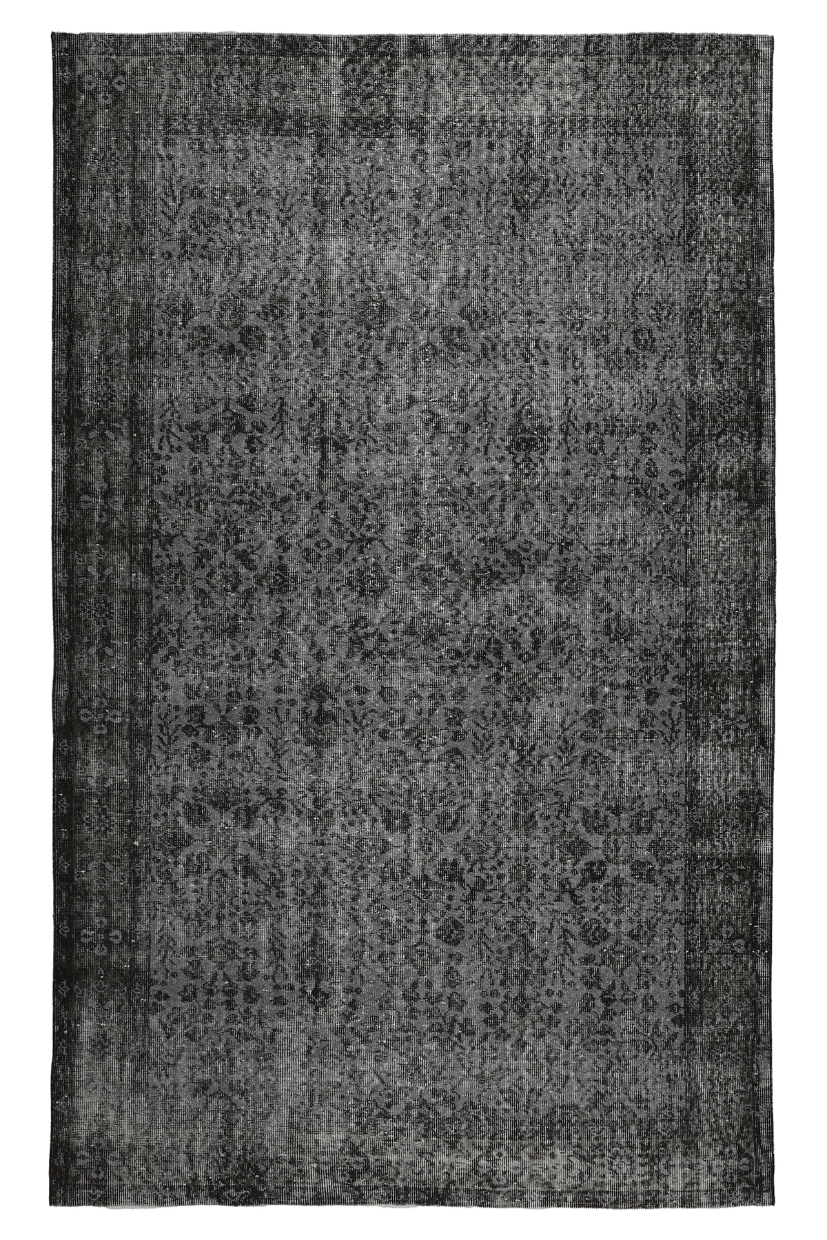 Vintage Isparta Turkish Area Rug 5x9 ft — Black & Gray Overdyed