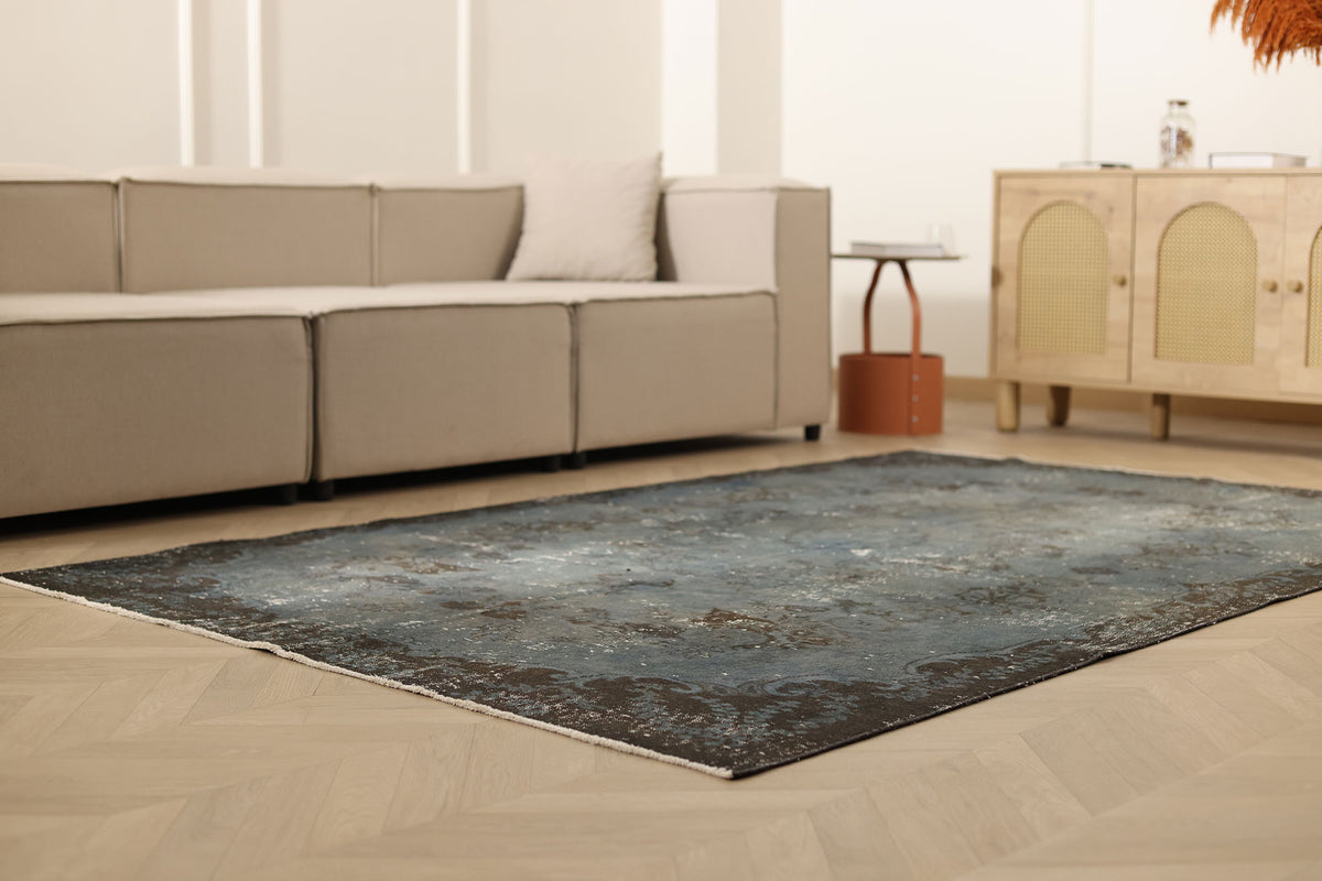 Vintage Isparta Turkish Area Rug 5x8 ft — Blue Overdyed (No. 55565)