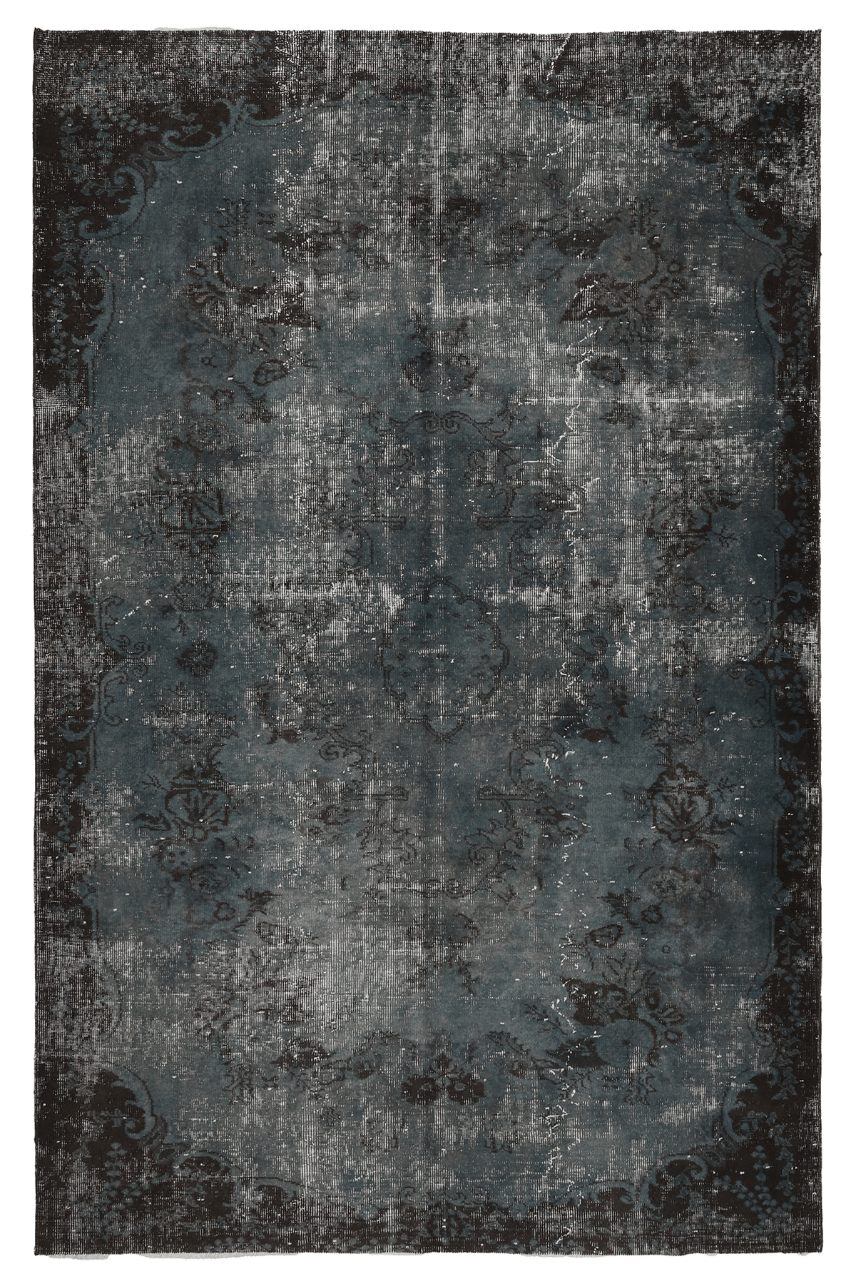 Vintage Isparta Turkish Area Rug 5x8 ft — Blue Overdyed (No. 55565)