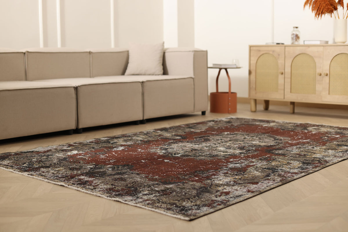 Vintage Isparta Turkish Area Rug 6x9 ft — Black & Red Distressed