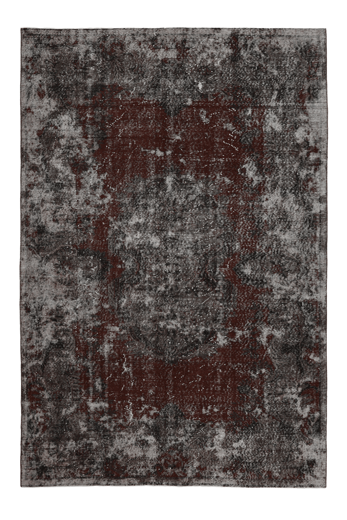 Vintage Isparta Turkish Area Rug 6x9 ft — Black & Red Distressed