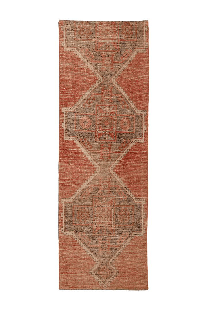 Vintage Malatya Turkish Runner Rug 3x9 ft — Orange & Brown Southwestern