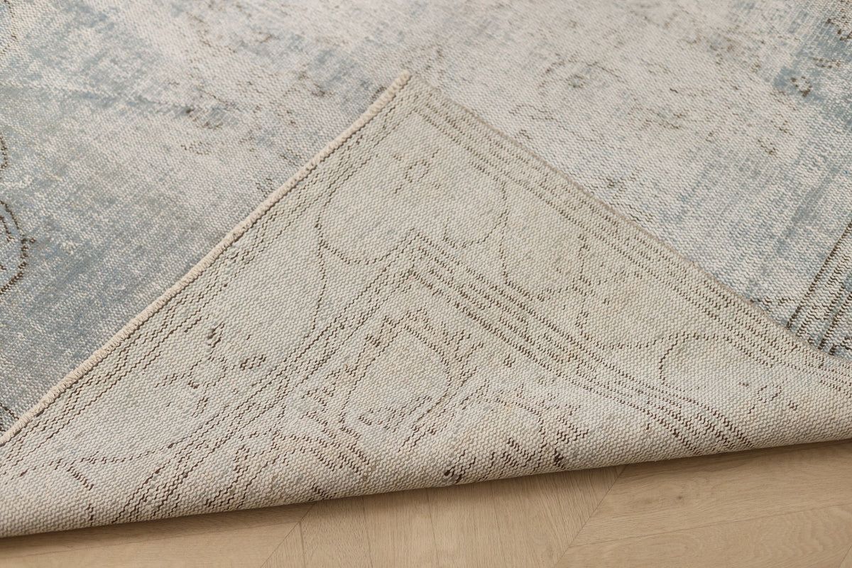 Vintage Manisa Turkish Area Rug 5x8 ft — Blue & Gray Distressed