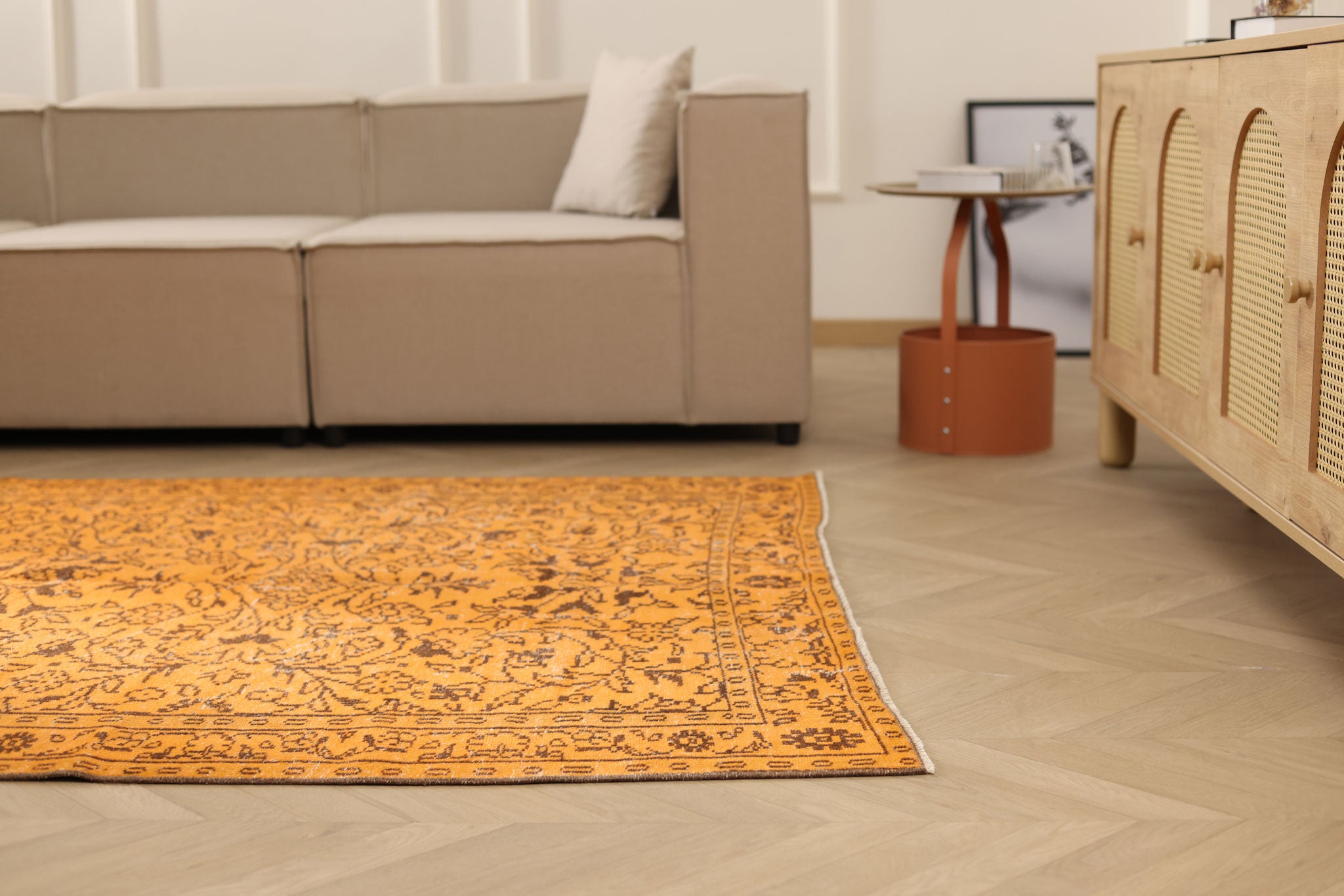 Vintage Isparta Turkish Area Rug 5x9 ft — Orange Floral (No. 55603)