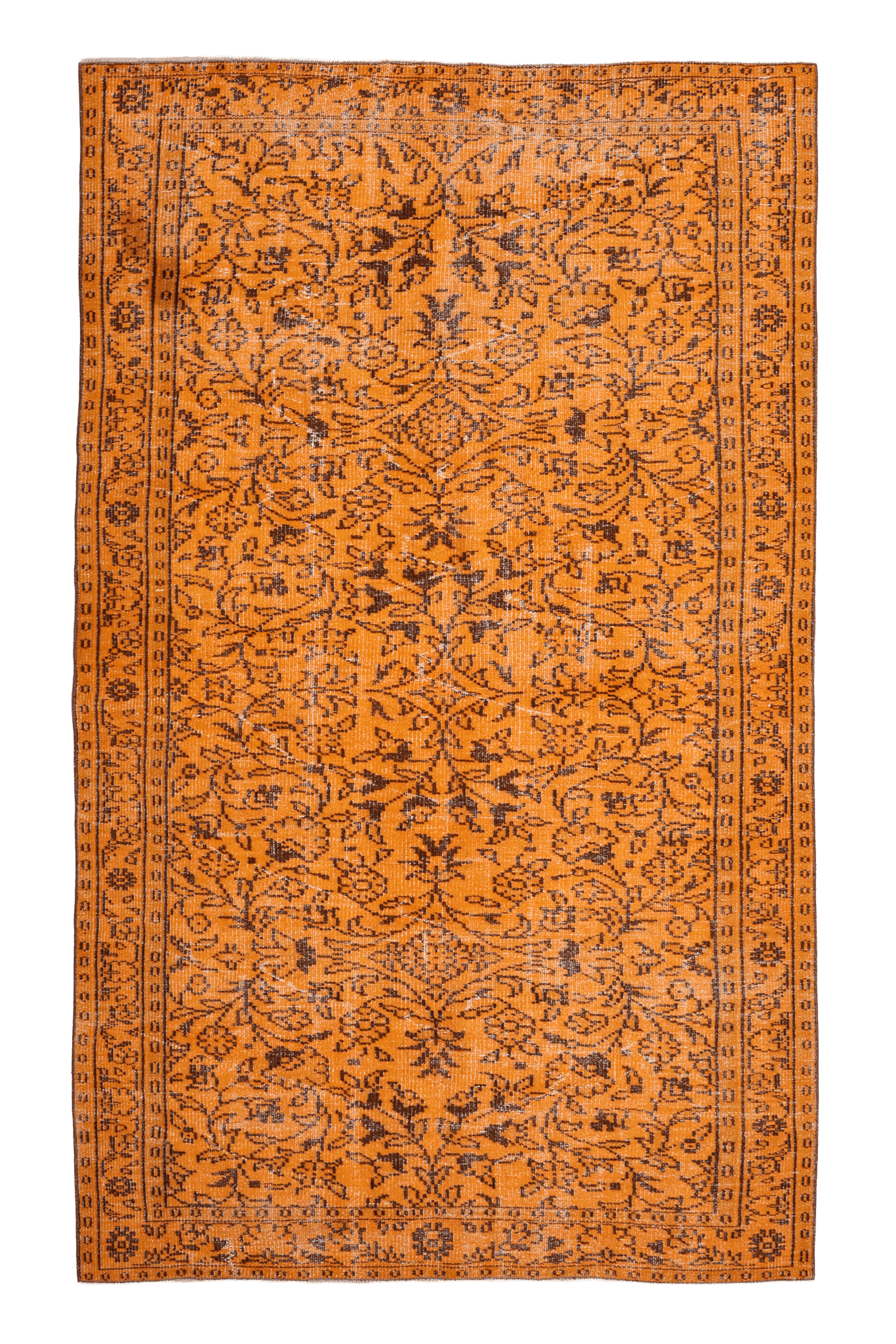 Vintage Isparta Turkish Area Rug 5x9 ft — Orange Floral (No. 55603)