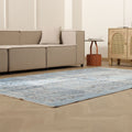 Vintage Manisa Turkish Area Rug 5x9 ft — Blue & Gray Floral