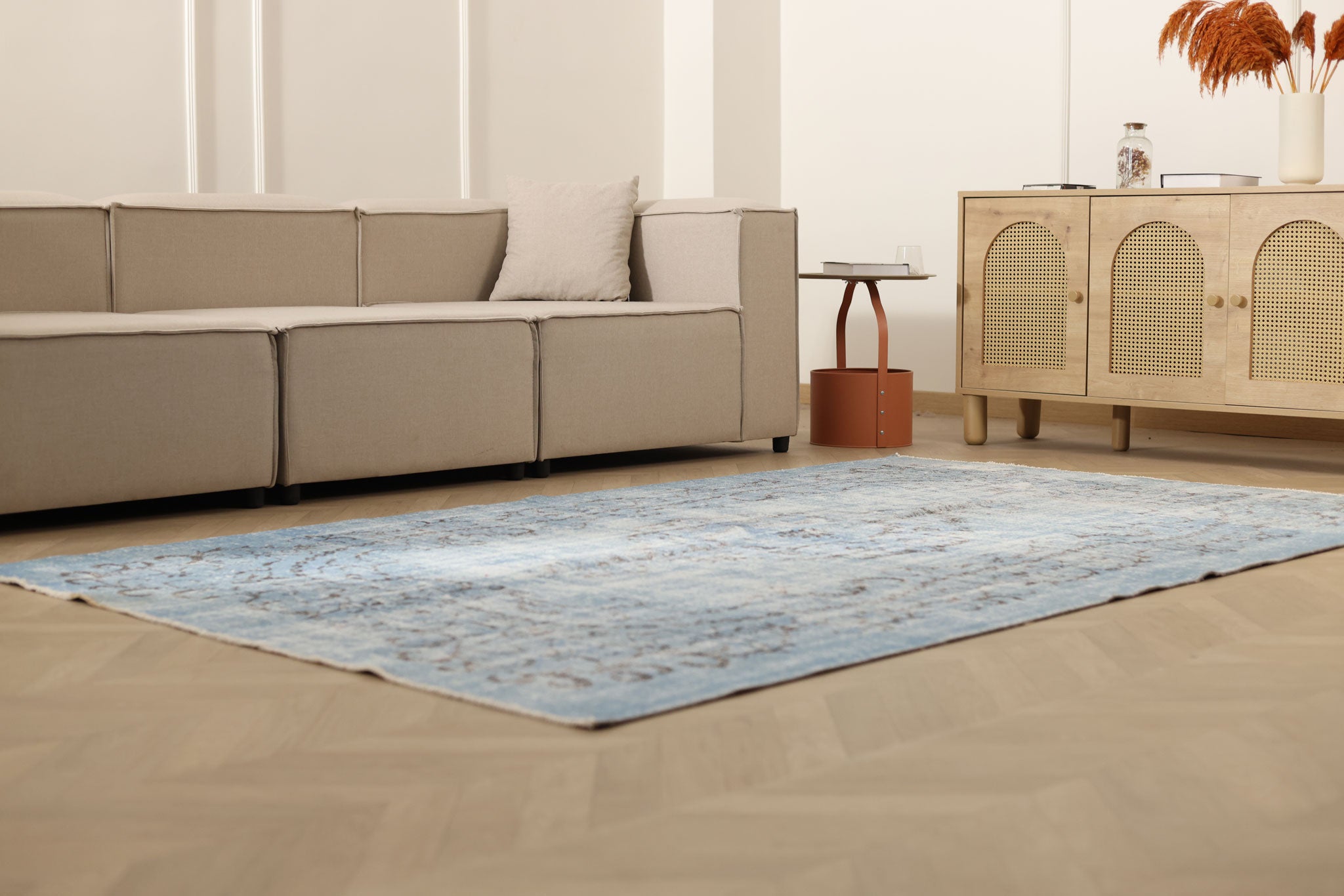 Vintage Manisa Turkish Area Rug 5x9 ft — Blue & Gray Floral