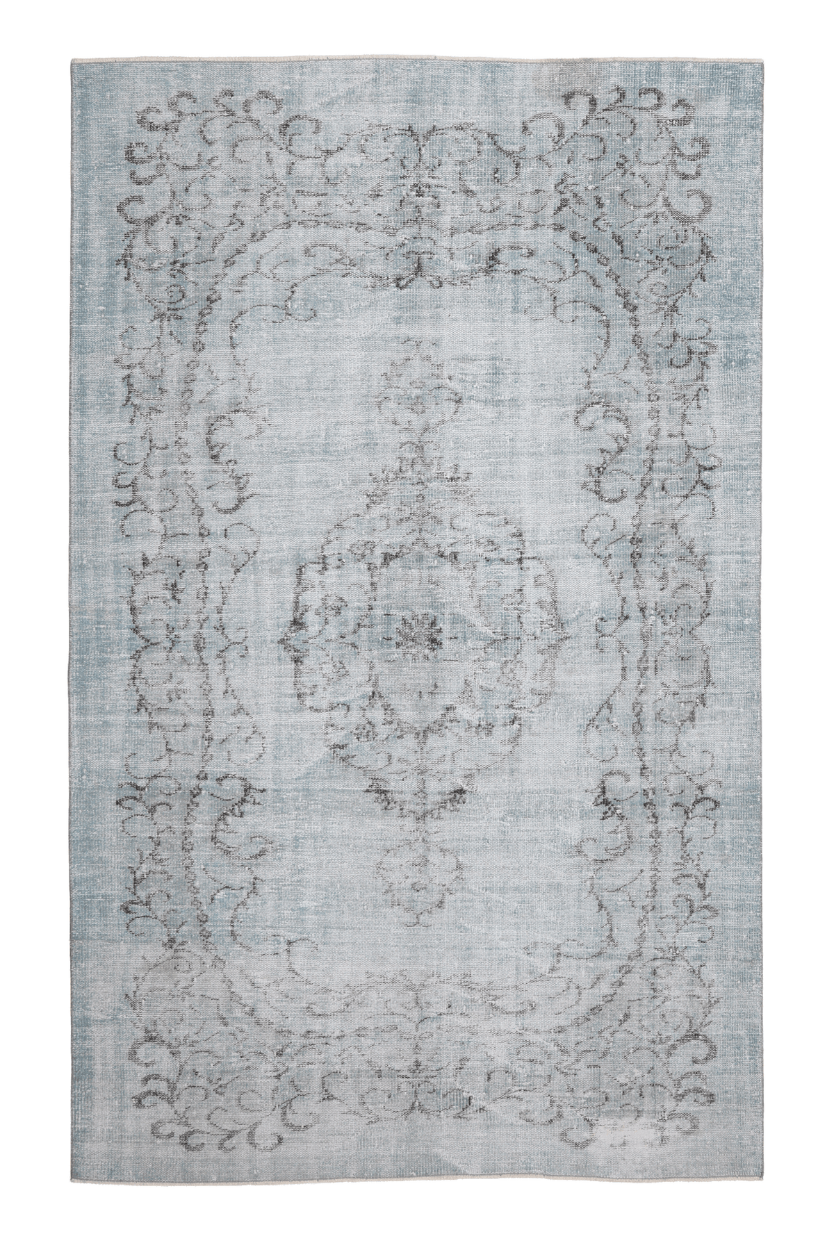 Vintage Manisa Turkish Area Rug 5x9 ft — Blue & Gray Floral