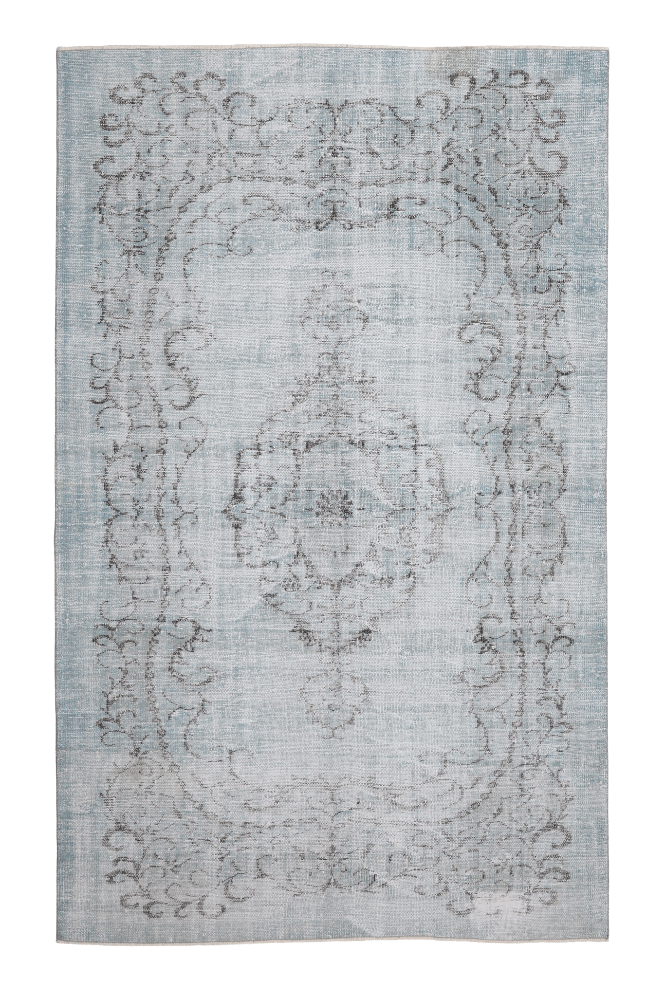 Vintage Manisa Turkish Area Rug 5x9 ft — Blue & Gray Floral