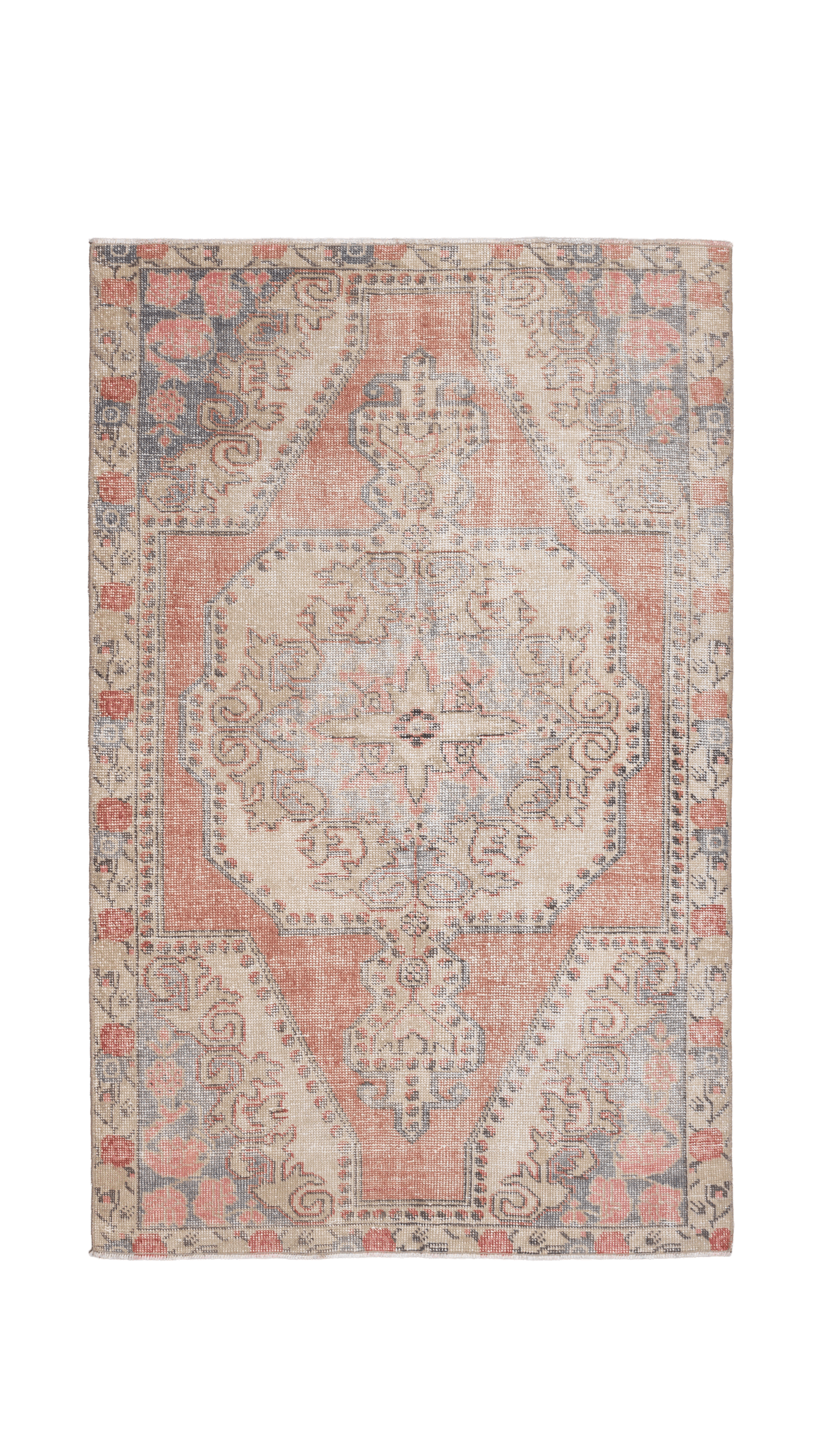 Vintage Nevşehir Turkish Area Rug 4x6 ft — Orange Floral