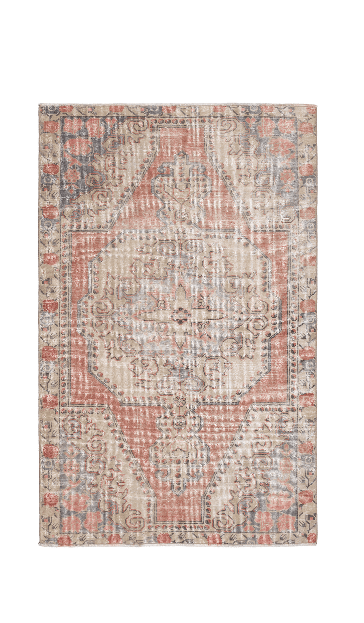 Vintage Nevşehir Turkish Area Rug 4x6 ft — Orange Floral