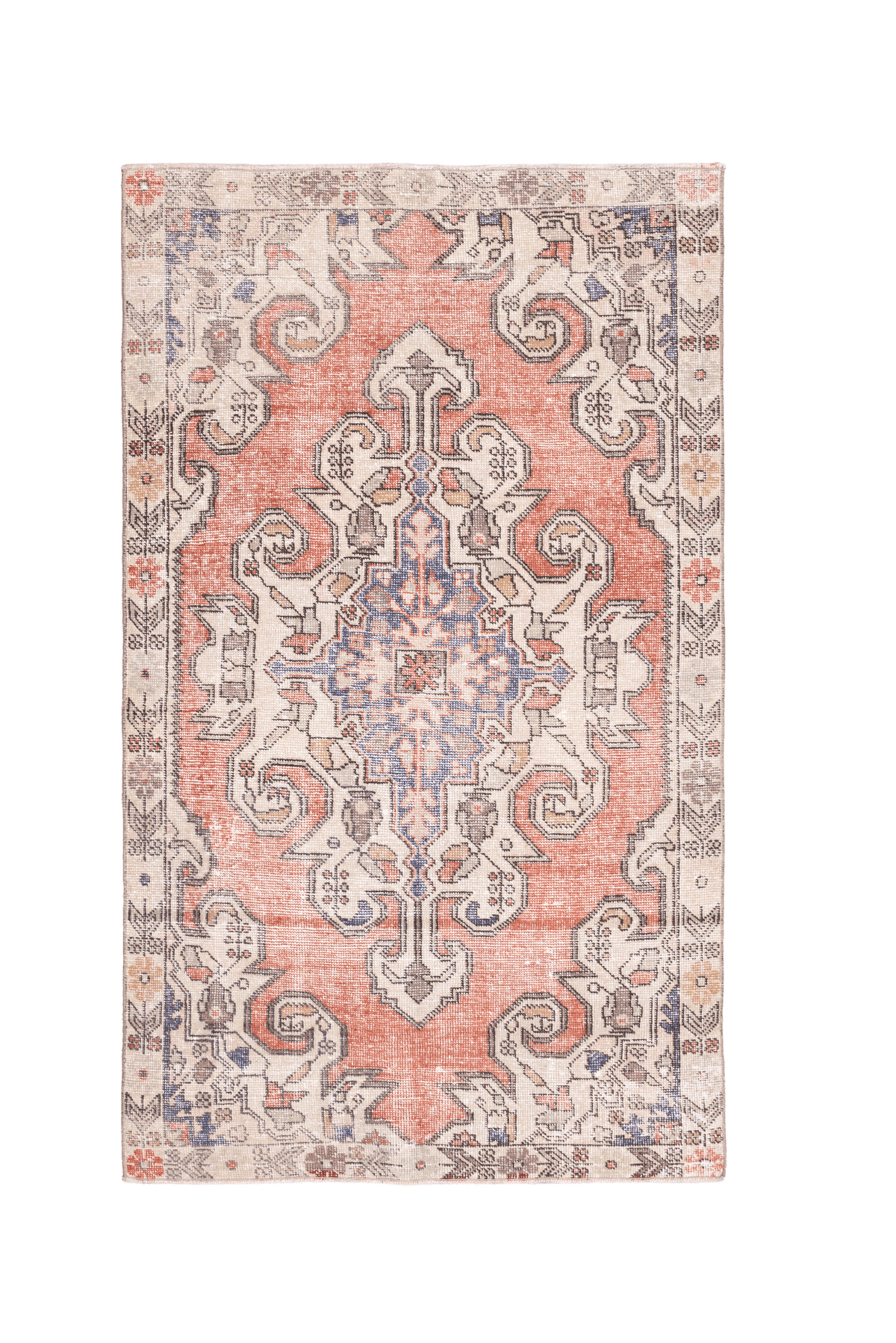 Vintage Nevşehir Turkish Area Rug 4x7 ft — Orange Floral