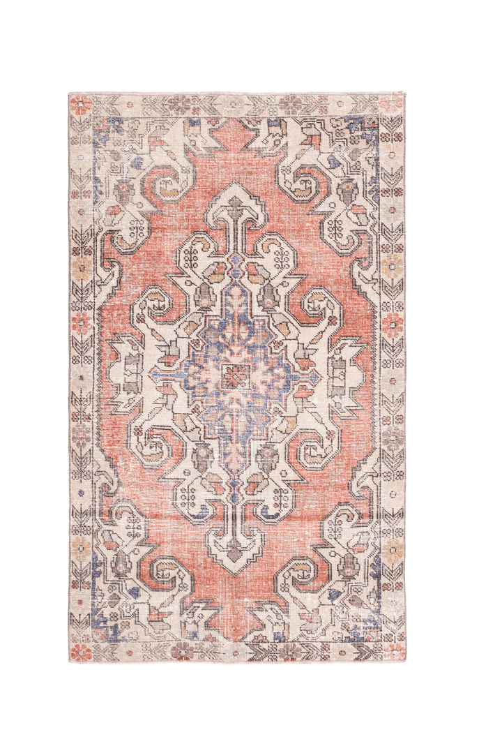 Vintage Nevşehir Turkish Area Rug 4x7 ft — Orange Floral