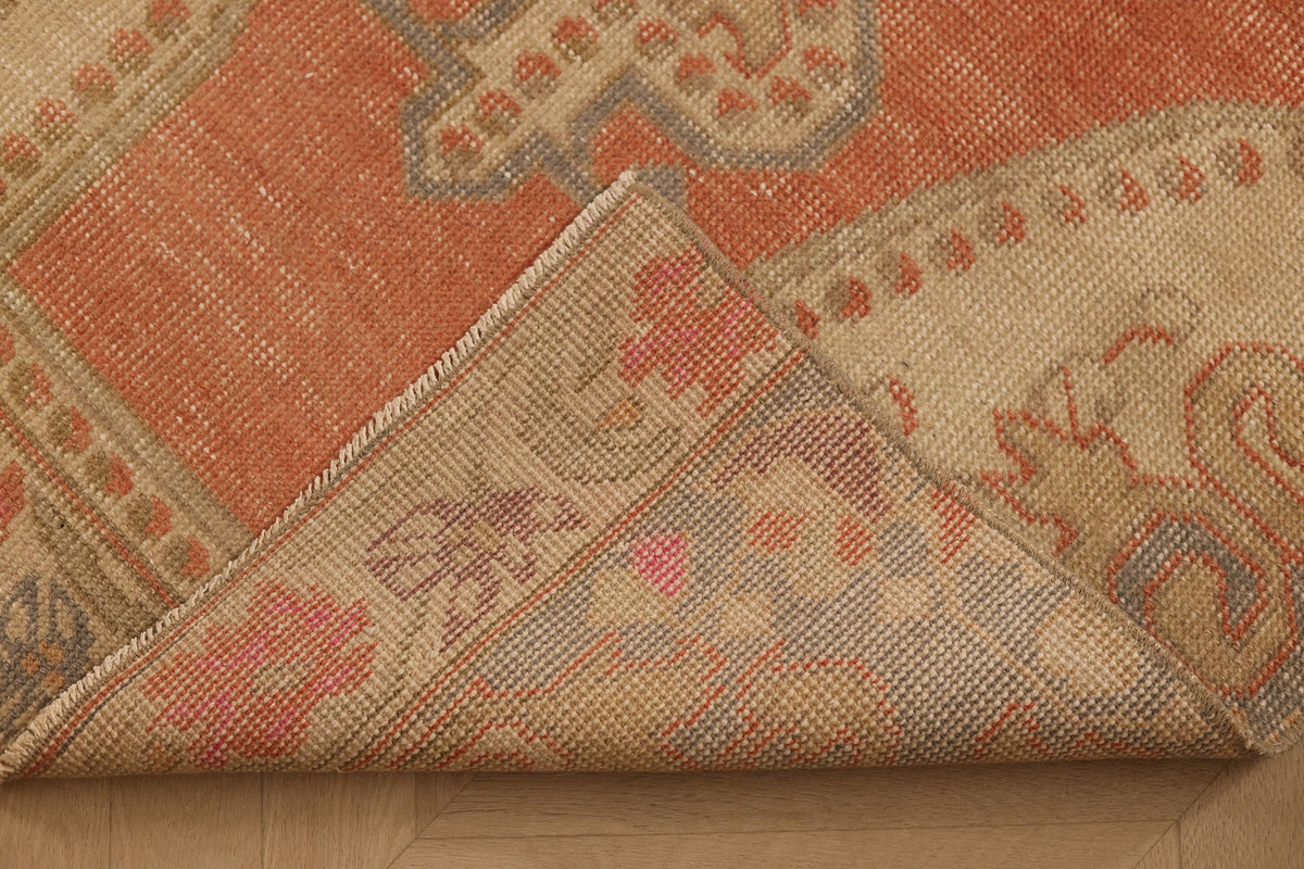 Vintage Nevşehir Turkish Runner Rug 3x8 ft — Orange & Beige Floral