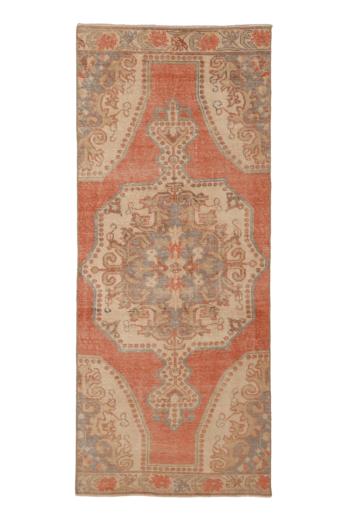 Vintage Nevşehir Turkish Runner Rug 3x8 ft — Orange & Beige Floral