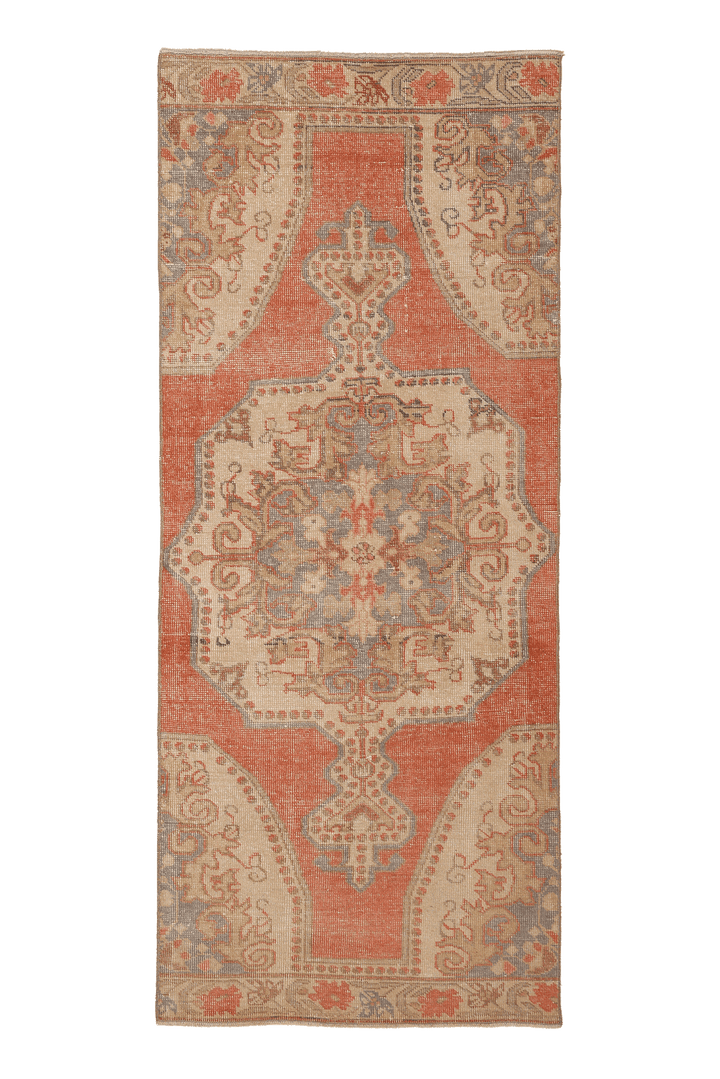 Vintage Nevşehir Turkish Runner Rug 3x8 ft — Orange & Beige Floral