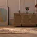 Vintage beige Konya runner rug with geometric patterns, hand-woven from wool and cotton in a 3x10 ft farmhouse style.
