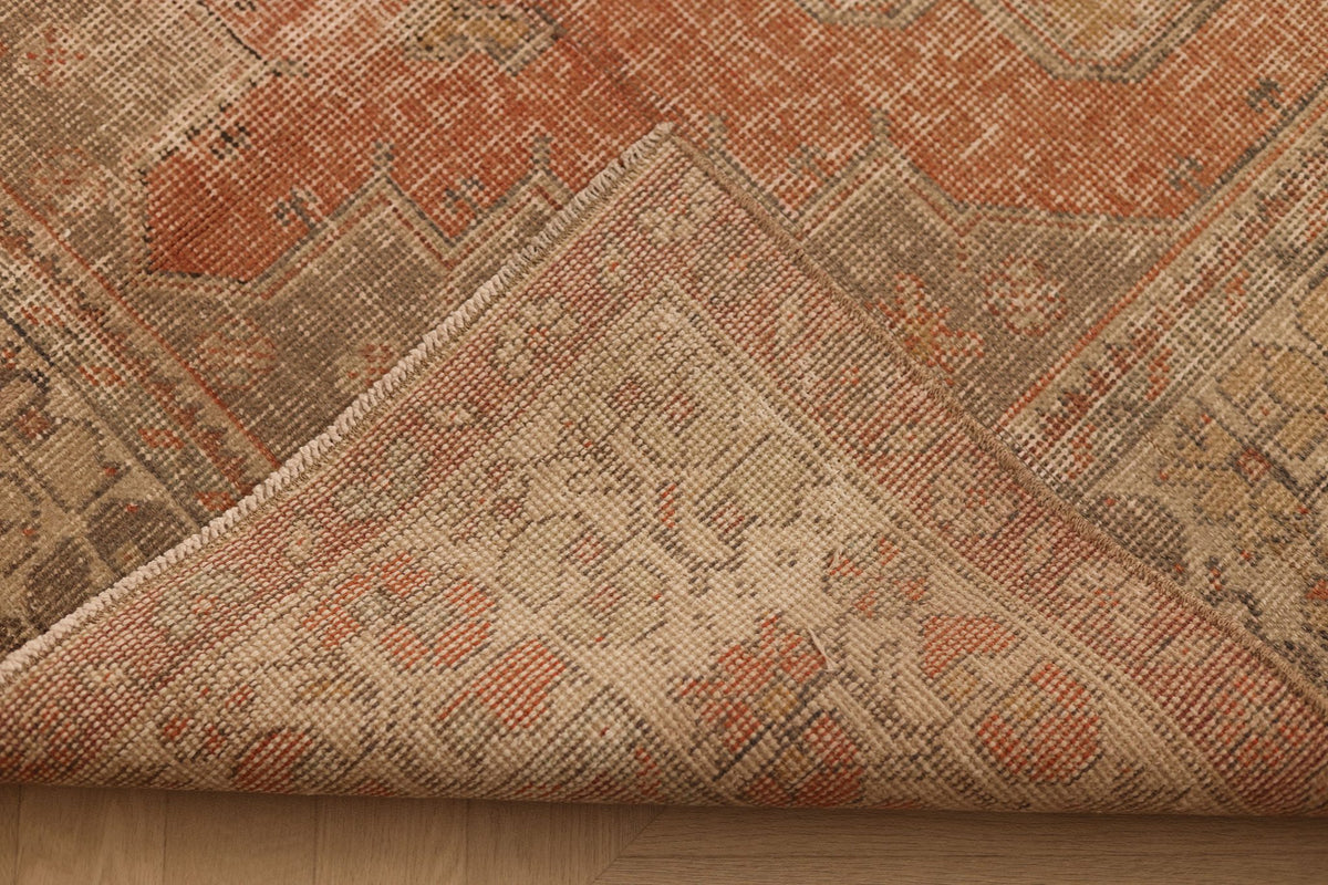 Vintage Nevşehir Turkish Area Rug 4x8 ft — Beige & Orange Floral