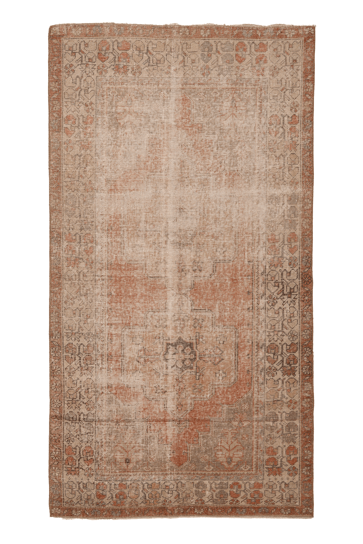 Vintage Nevşehir Turkish Area Rug 4x8 ft — Beige & Orange Floral