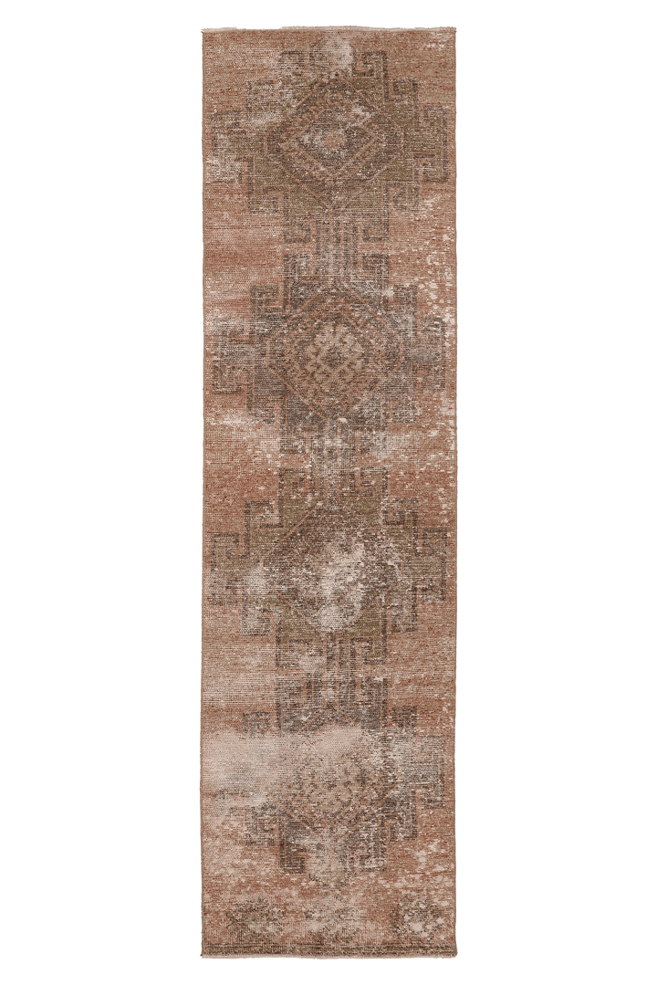 Vintage Malatya Turkish Runner Rug 2x9 ft — Brown & Beige Distressed (No. 55651)