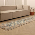 Vintage Muğla Turkish Runner Rug 2x11 ft — Beige & Blue Geometric