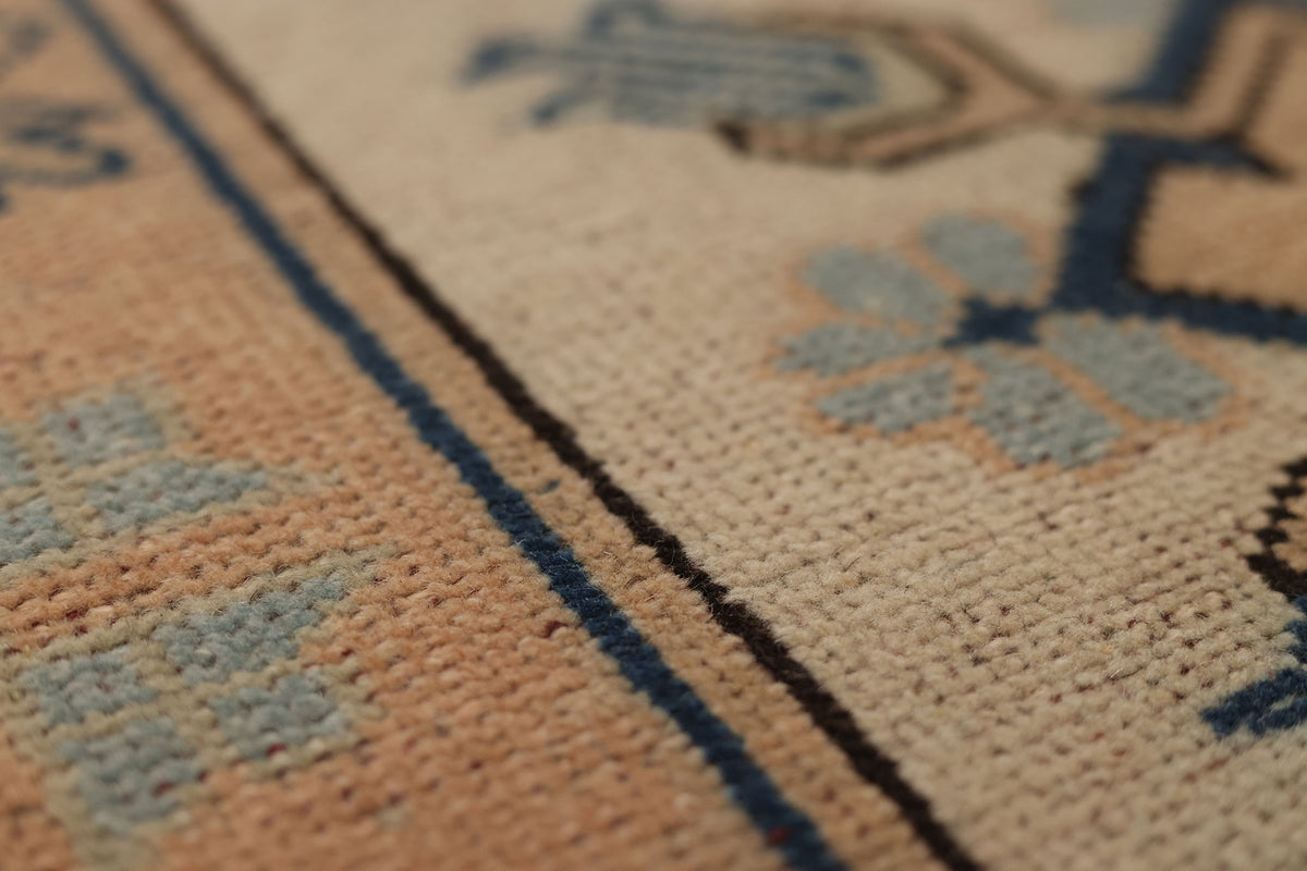 Vintage Muğla Turkish Runner Rug 2x11 ft — Beige & Blue Geometric