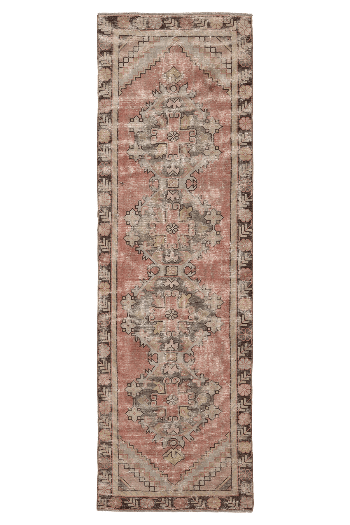 Vintage Niğde Turkish Runner Rug 2x9 ft — Pink & Gray Geometric