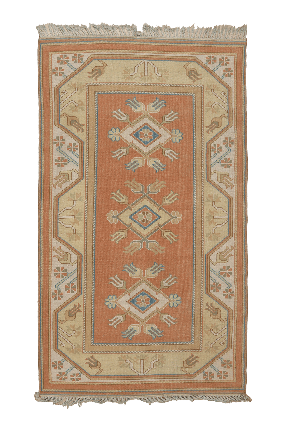 Vintage Muğla Turkish Runner Rug 3x6 ft — Orange & Beige Geometric